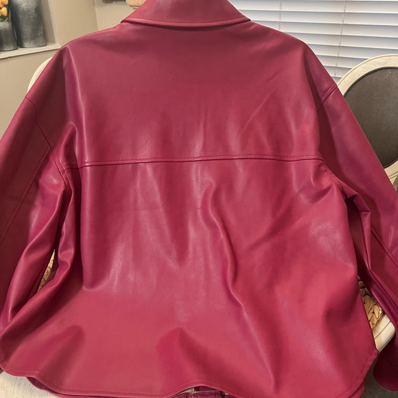 Fuschia, faux leather jacket. Beautiful stitching! Size large - Picture 3 of 4